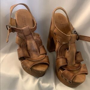 BED|STU Women's Tan Leather Platform Sandals